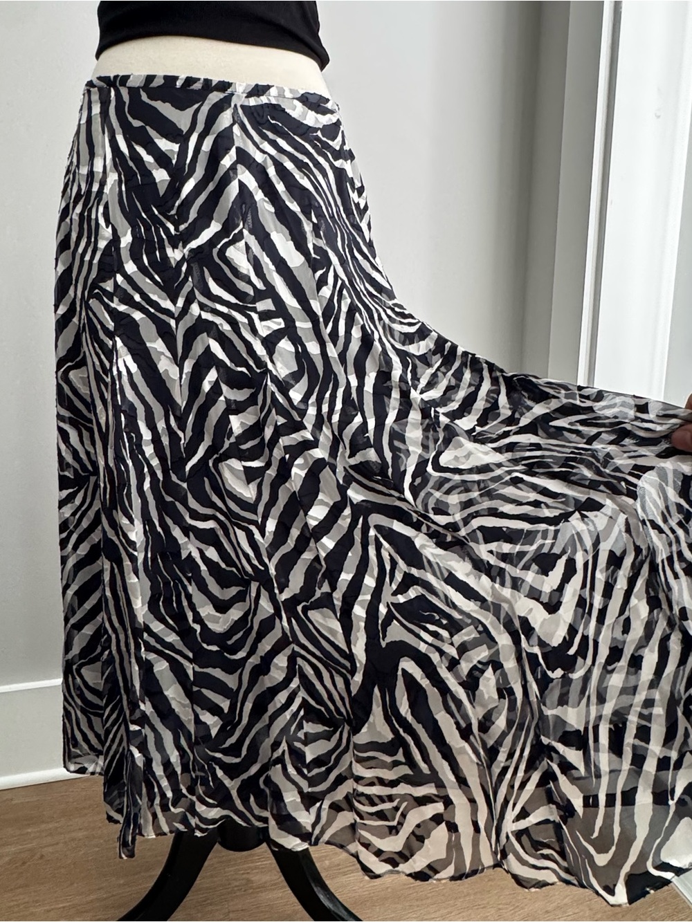 Vintage Black and White Zebra Print Maxi Skirt